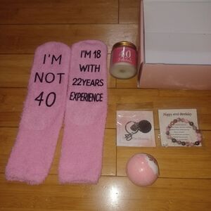 Pink 40th Birthday Gift Set with Socks and Candle